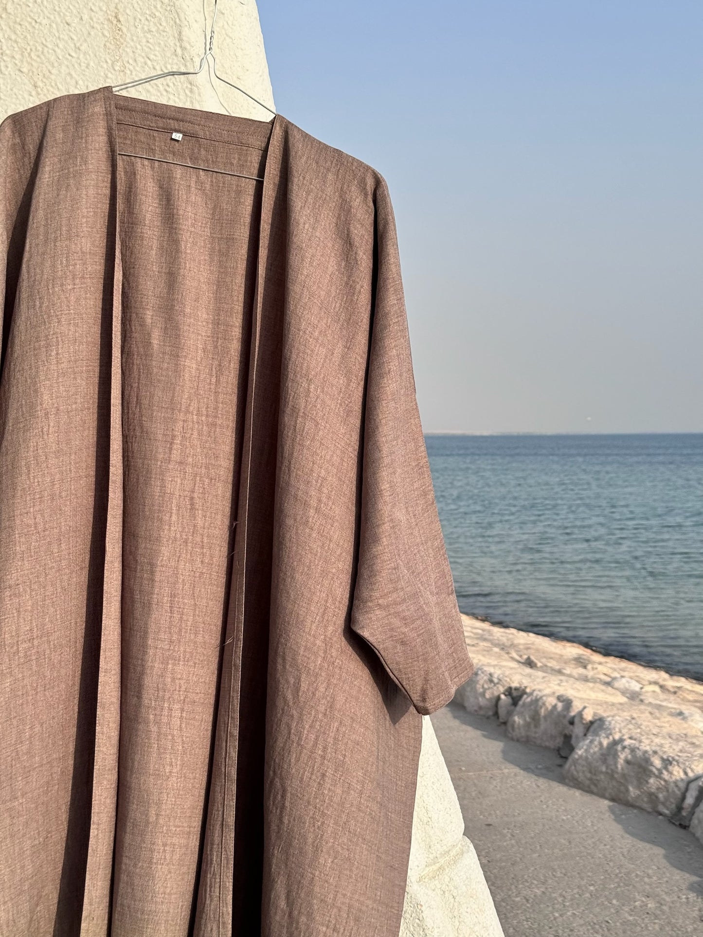 Beige Linen Open Abaya Bisht