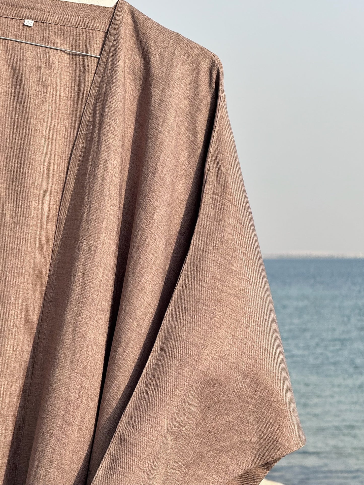 Beige Linen Open Abaya Bisht