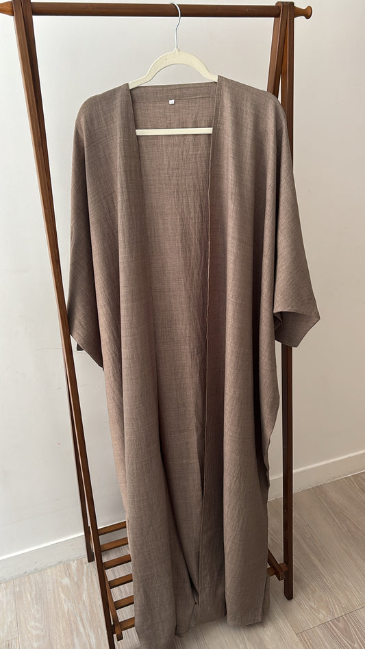 Beige Linen Open Abaya Bisht